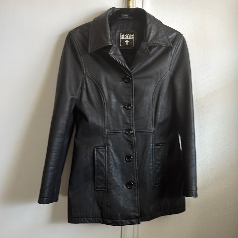 Vintage 90s Frye black leather coat small